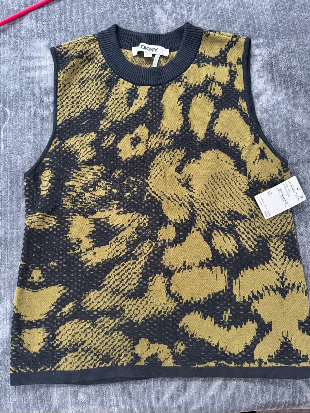 DKNY Black and Mustard Animal-Print Knit Top